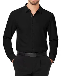 J.VER Herren Hemd Langarm Freizeithemd Regular Fit Businesshemd Modische Büro Oberhemd Geschäftsleute Knitterarm Anzug Hemd,Schwarz,M