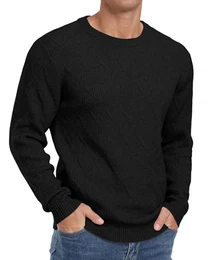 Herren Pullover Mit Rundhalsausschnitt Strickpullover Feinstrick Winterpullover Sweater Männer (Schwarz, M)