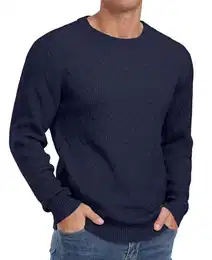 Herren Rundrals Pullover Einfarbig Strickpullover Slim Fit Pullis Warm Sweater Langarmshirt (Marineblau, M)