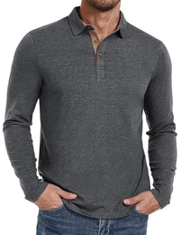 PEGENO Poloshirt Herren Langarm Klassische Trendiges Polo Langarmshirt Herren Freizeit Basic Baumwolle Polo Pullover Herren Dunkelgrau mittle
