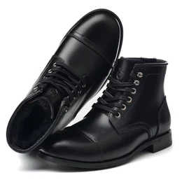 Handgemachte weiche Zehe Herren Klassische Stiefel Wasserdicht-Leder Kuhfell/Wolle Mode Winterschuhe (Schwarz Wollfutter, Erwachsene, Herren, 40, Numerisch, EU Schuhgrößensystem, M)