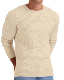 Herren Strickpullover Mit Rundhalsausschnitt Pullover Herren Zopfstrick Langarm Winterpullover Pulli Sweater Männer (Beige, M)