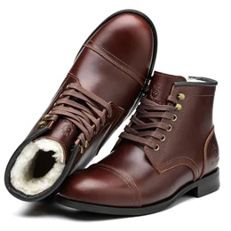 Handgemachte weiche Zehe Herren Klassische Stiefel Wasserdicht-Leder Kuhfell/Wolle Mode Winterschuhe (Braun Wollfutter, Erwachsene, Herren, 41, Numerisch, EU Schuhgrößensystem, M)