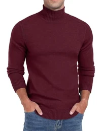 Pullover Für Herren Rollkragen Pullover Strickpullover Freizeit Slim Fit Winterpullover Langarmshirt Feinstrick Sweater (Weinrot, M)