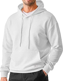 Hoodie Herren Freizeit Pullover mit Taschen 2024 Winter Warm Langarm Kordelzug Sweatshirt Männer Baumwolle Kapuzenpullover Weiß M