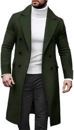 Herren Mantel Herbst Winter Lang Trenchcoat Slim Fit Zweireiher Wintermantel Revers Herrenmantel Casual Business Winterjacke, EU M (Asie L)