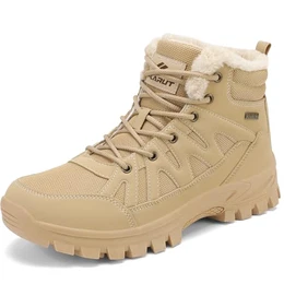 Herren Winterstiefel Warm Gefüttert Wanderstiefel Schneestiefel Trekking Stiefel Schuhe Winterschuhe Wanderschuhe Schneeschuhe Outdoor(Khaki,42)