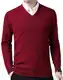 FULIER Herren V-Ausschnitt Pullover Kaschmir Gestrickt Pullunder Casual Langarm Strickjacken Basic Sweatshirt Winter Pullover (Wein,M)