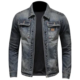 Udbeksid Jeansjacke Herren mit Reißverschluss Denim Bomberjacke Stehkragen Baumwolle Slim Fit Jeansmantel Biker Style Jeans Jacket Klassisch Cowboy Motorradjacke Trucker-Jacke Vintage-Stil