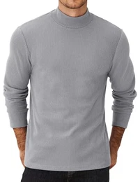 Herren Rollkragenpullover Rollkragenshirt Thermoshirt Slim Fit Langarmshirt Basic Casual Stehkragen Unterhemd Langarm-Oberteil Unterziehrolli Sweatshirt Grau-2-Rollkragen M