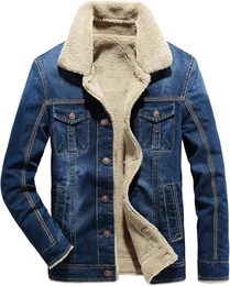 Herren Fleece gefütterte Jeansjacke Trucker Jacke Winter Jeansjacke Cowboy Mantel (blau,M)