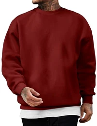 Sweatshirt Herren Baumwolle Rundhals Hoodie Pullovers 2024 Winter Männer Soft Langarm Sweatshirts Loose Fit Rot M