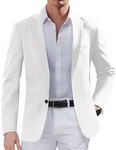 COOFANDY Lässiger Herren-Sportmantel schmales Design Blazer-Jacke zwei Knöpfe Business-Anzugjacken Weiss/opulenter Garten