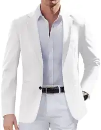 Lässiger Herren-Sportmantel, schmale Passform, leichte Blazer-Jacke, zwei Knöpfe, Business-Anzugjacken, Weiss/opulenter Garten, M
