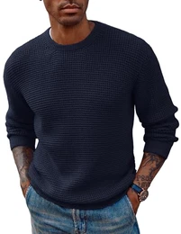 Strickpullover Herren Winterpullover Langarm Sweater Grobstrick Pullover mit Rundhalsausschnitt Dunkelblau M