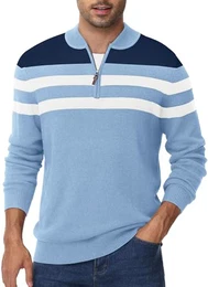 Baumwoll Pullover Herren Strickpulli Winter Stehkragenpullover Half Zip Pullover Warm Herrenpullover Pulli Grau Blau, XL
