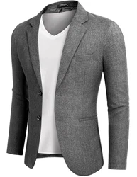 COOFANDY Herren Blazer Sportlich Anzugjacke Regular Fit mit 2 Knöpfen Grau