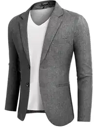 Herren Anzugjacke Sakko Sportlich Freizeit Blazer Sportsakko Regular Fit Einfarbig 2 Knöpfe Freizeit Anzug Grau M