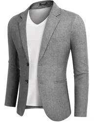 COOFANDY Herren Blazer Sportlich Anzugjacke Regular Fit mit 2 Knöpfen Hellgrau