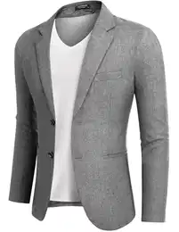 COOFADNY Blazer Sakko Herren Sportlich Business Regular Fit Einfarbig 2 Knöpfe Hellgrau M