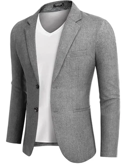 COOFANDY Herren Blazer Sportlich Anzugjacke Regular Fit mit 2 Knöpfen Hellgrau