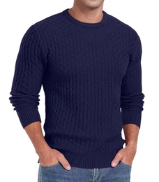 Waffel Strickpullover Herren Pullover Lässig Rundhalsausschnitt Winterpullover Oberteile Komfortabel Langärmelig Herren Herbst Sweatshirt (Marineblau, M)