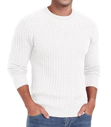 Sweatshirt Herren Pullover Langarmshirt Lässig Rundhalsausschnitt Weiche Waffel Strickpullover Hautfreundlich Feinstrick Herren Herbst Winterpullover (Weiß, M)