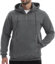 Peakwell Herren Kapuzenpullover Warme Pullover Half-Zip Hoodies Sweatshirts mit versteckter Reißverschlusstasche (Dunkelgrau, M)