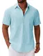 COOFANDY Herren Hemd Kurzarm Sommerhemd Leinenhemd Kurzarmhemd mit Brusttasche Freizeithemd Baumwollhemd Strandhemd Männer Hemden Kurzarm Basic Shirt Hellblau 3XL
