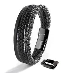 SERASAR Herrenarmband Leder Schwarz