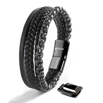 SERASAR Herrenarmband Leder Schwarz