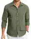 HISDERN Leinenhemd Herren Leinen Hemd Langarm Freizeithemd Sommer Leinenshirt Casual Regular Fit Shirt Grün M