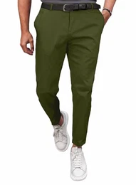 Herren Chino Hose Anzughose Herren Chinohose Stretchhose Herren Baumwolle Sporthose Casual Freizeithose mit Enger Passform Grün 34