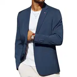 Herren Sakko Sportlich Freizeit Blazer Business Elegante Anzugjacke mit 2 Knöpfe (M, Navy Blau)