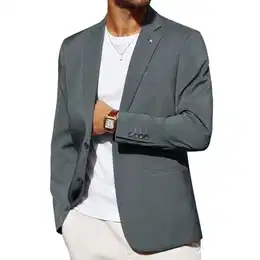 Sakko Herren Sportlich Slim Fit 2 Knöpfe Anzugjacke Blazer für Freizeit Business Hochzeit (M, Grau)