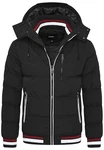 behype. Herren warme Winterjacke mit abnehmbarer Kapuze Kurze Steppjacke Outdoorjacke Jacket Puffer-Jacke (OR_1214) Schwarz/Rot
