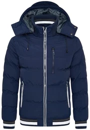 . Herren warme Winterjacke mit abnehmbarer Kapuze Kurze Steppjacke Outdoorjacke Jacket Puffer-Jacke OR_1214-Navy-Grey-M