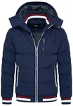 behype. Herren warme Winterjacke mit abnehmbarer Kapuze Kurze Steppjacke Outdoorjacke Jacket Puffer-Jacke (OR_1214) Navy/Rot (OR_1214)