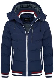 . Herren warme Winterjacke mit abnehmbarer Kapuze Kurze Steppjacke Outdoorjacke Jacket Puffer-Jacke OR_1214-Navy-Red-M
