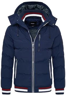 behype. Herren warme Winterjacke mit abnehmbarer Kapuze Kurze Steppjacke Outdoorjacke Jacket Puffer-Jacke (OR_1214) Navy/Rot (OR_1214)