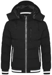 behype. Herren warme Winterjacke mit abnehmbarer Kapuze Kurze Steppjacke Outdoorjacke Jacket Puffer-Jacke (OR_1214) Schwarz/Grau (OR_1214)