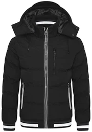 . Herren warme Winterjacke mit abnehmbarer Kapuze Kurze Steppjacke Outdoorjacke Jacket Puffer-Jacke OR_1214-Black-Grey-M