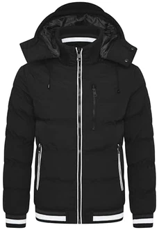 behype. Herren warme Winterjacke mit abnehmbarer Kapuze Kurze Steppjacke Outdoorjacke Jacket Puffer-Jacke (OR_1214) Schwarz/Grau (OR_1214)