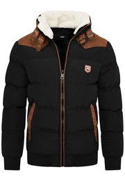. Herren Winterjacke mit abnehmbarem Kunstfell in Schaf-Optik Kurze Steppjacke warme Outdoorjacke Jacket Puffer-Jacke Piloten-Stil OR_1215-Black-M