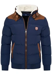 . Herren Winterjacke mit abnehmbarem Kunstfell in Schaf-Optik Kurze Steppjacke warme Outdoorjacke Jacket Puffer-Jacke Piloten-Stil OR_1215-Navy-M