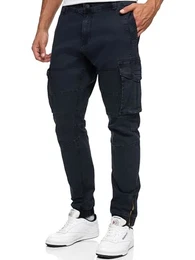 Herren Alex Cargohose aus Baumwolle mit 6 Taschen Cargo Chino Hose f. Männer Navy M