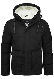 Herren warme Winterjacke mit Kapuze Teddyfell Gefütterte Steppjacke Outdoorjacke Pufferjacke Mens Jacket S2_MOORLAND-J25-Black-M