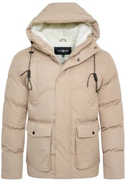 Herren warme Winterjacke mit Kapuze Teddyfell Gefütterte Steppjacke Outdoorjacke Pufferjacke Mens Jacket S2_MOORLAND-J25-Stone-M
