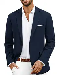 Sakkos für Herren mit Gekerbtem Revers Sportliche Sakkos Hochzeit Dunkelblau M