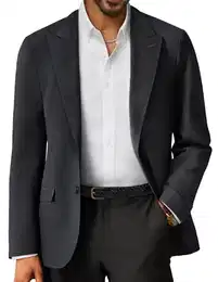 Sakkos für Herren Elegante Business Jacke Sakko Herren Regular Fit 2 Knöpfe M Schwarz